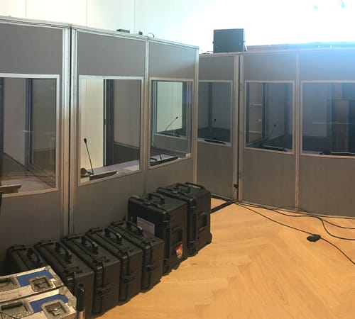 Interpreter booth set up at Canon Vienna